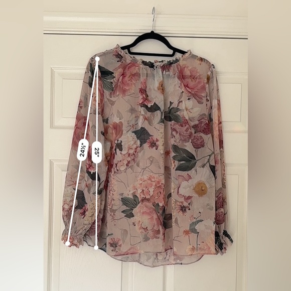 H&M Sheer Floral Blouse | Romantic Boho Ruffle Sleeve Top XL - Picture 5 of 7